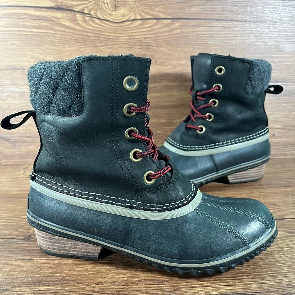 SOREL Slimpack Lace Black Leather Waterproof‎ Snow Boots Women’s Size 7.5 Shoes